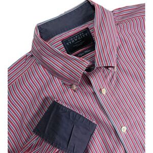 Charles Tyrwhitt POPLIN WEAVE Dress Shirt Mens LARGE  Cotton MULTICOLOR STRIPE